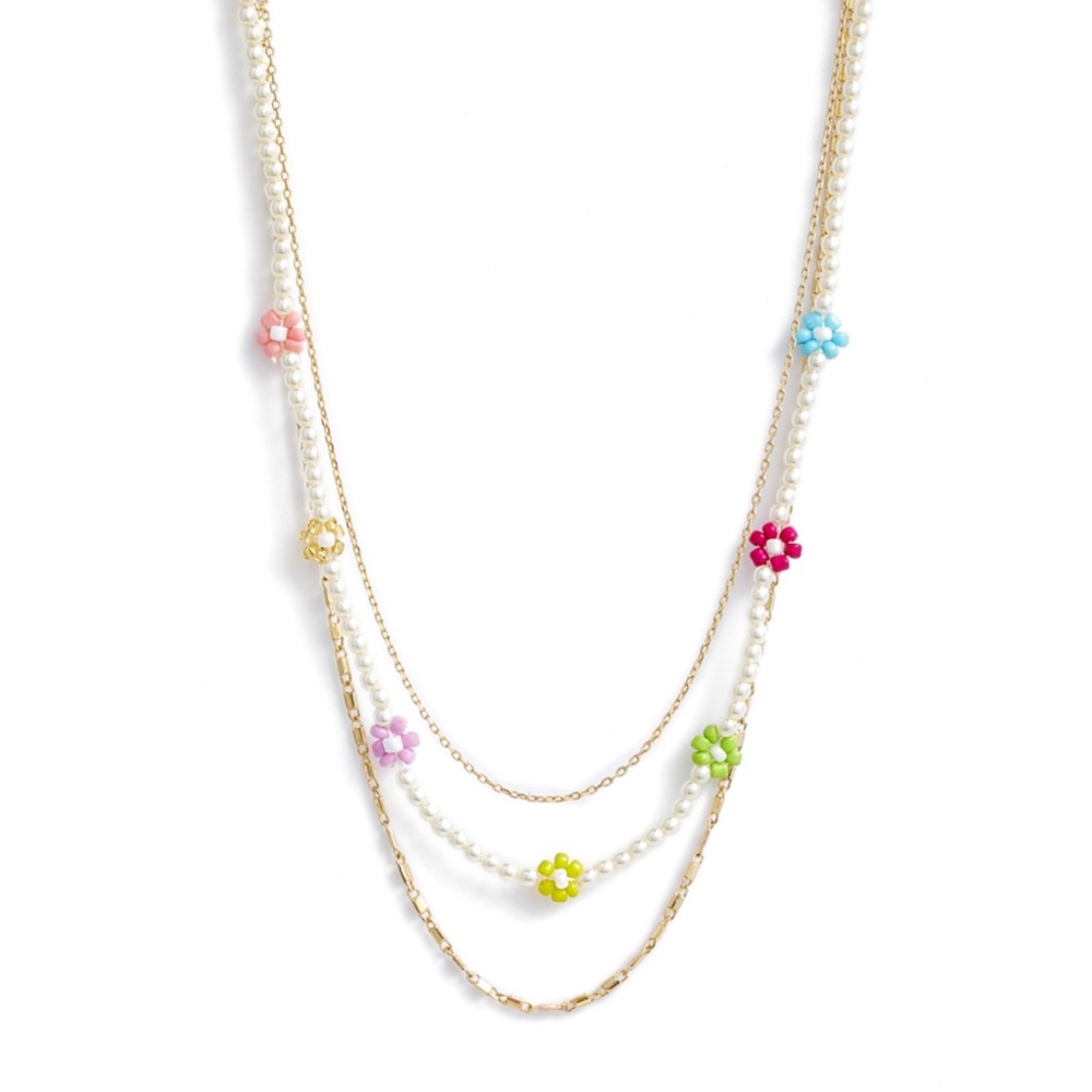 BP. Layered White Multi Daisy Bead Necklace